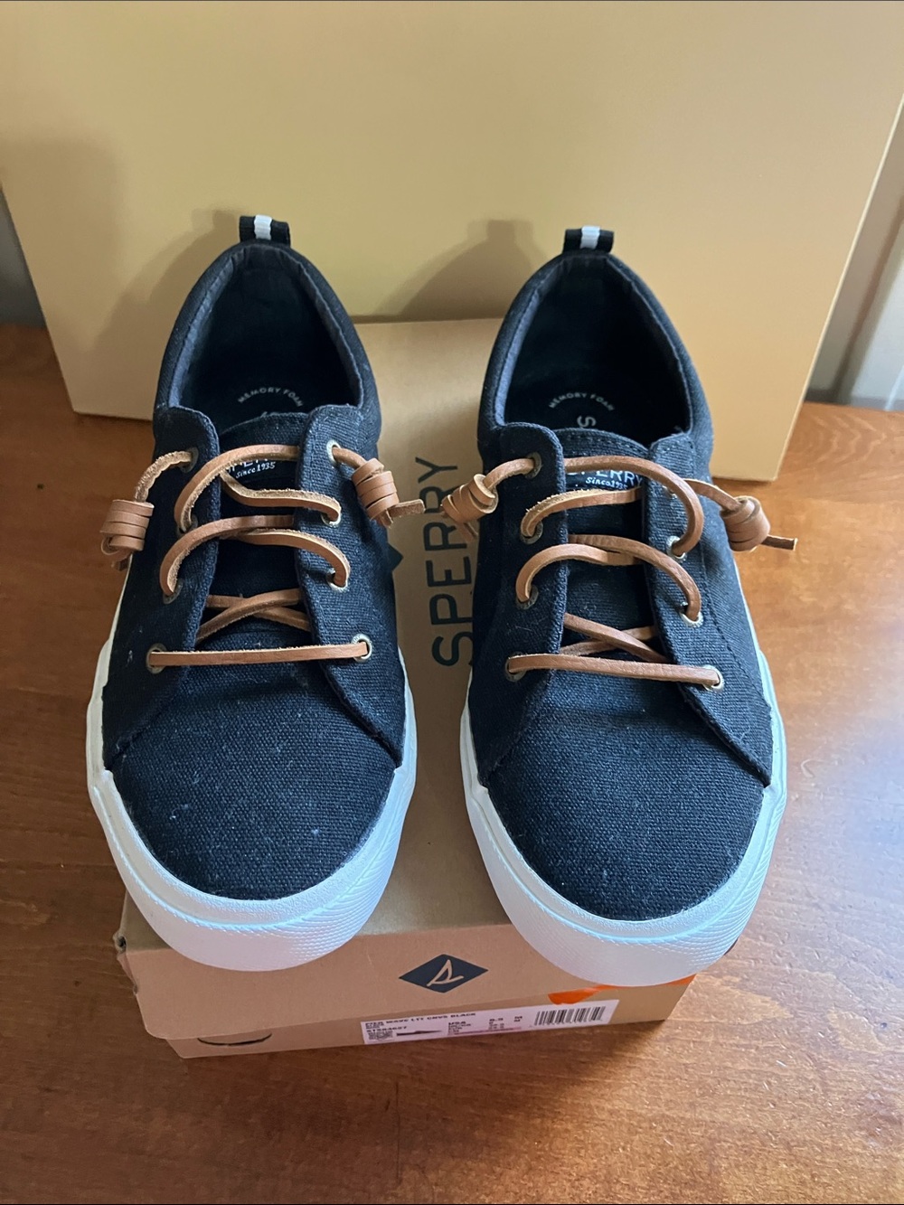 Sperry Black Canvas Sneakers with Brown Laces